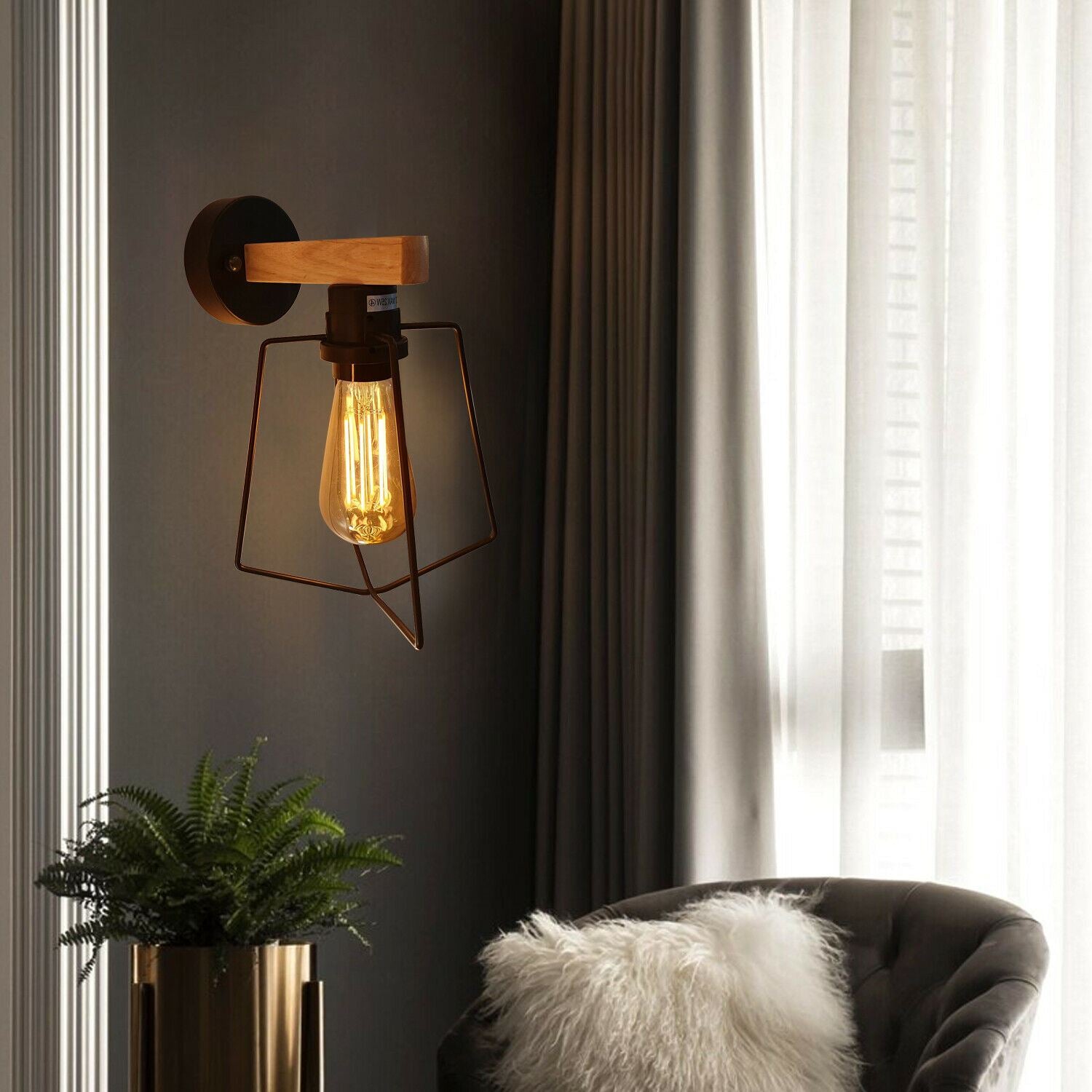 Vintage Modern Indoor Wall Sconce featuring a ceramic shade and metal wire cage, perfect for stylish home lighting.