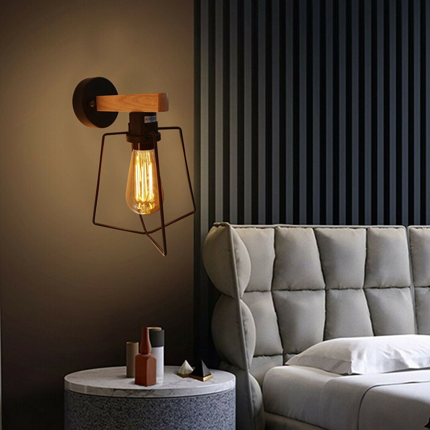 Vintage Modern Indoor Wall Sconce featuring a ceramic shade and metal wire cage, perfect for stylish home lighting.