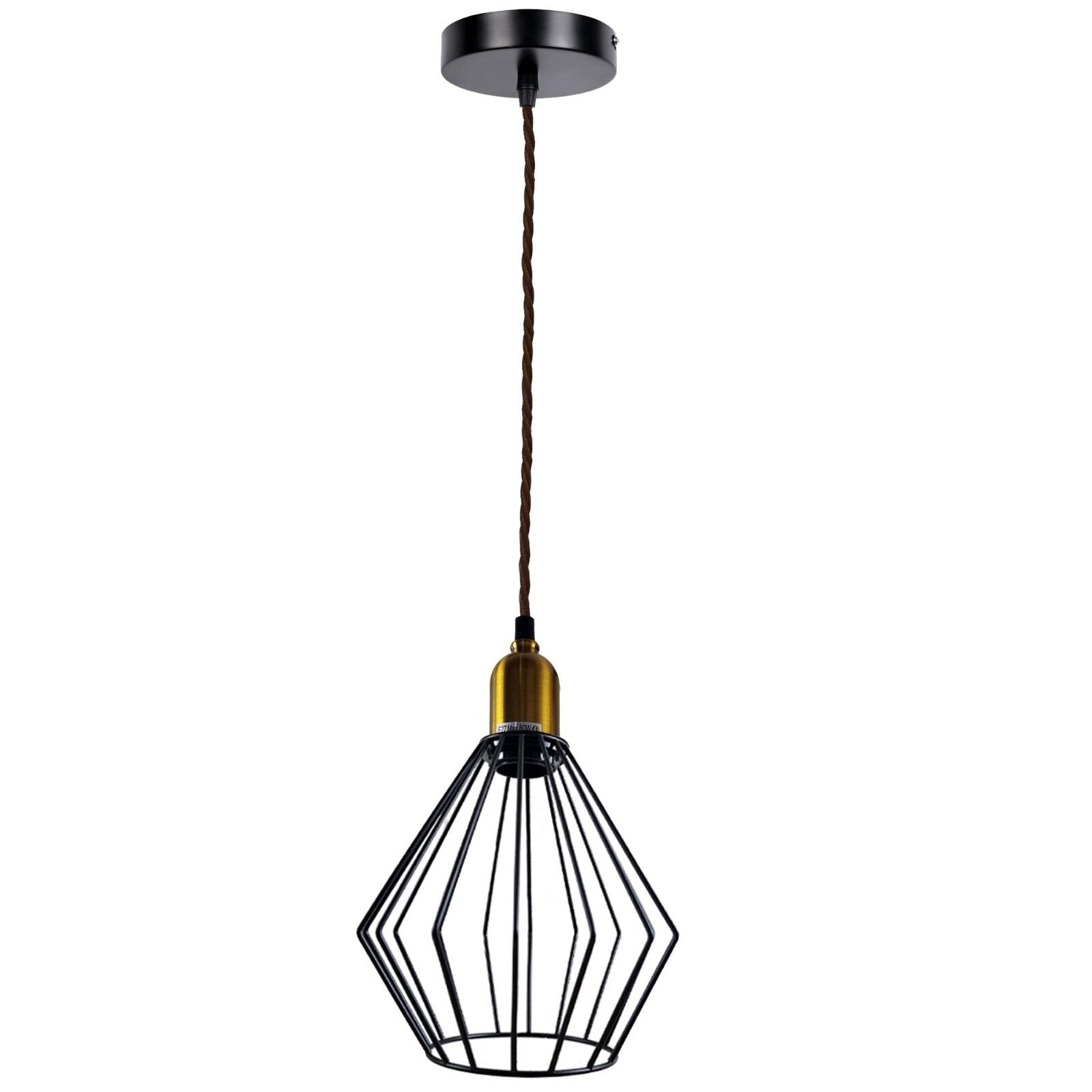 Vintage Retro Ceiling Pendant Light with wire cage lampshade, E27 base, and adjustable cable, perfect for stylish indoor lighting.