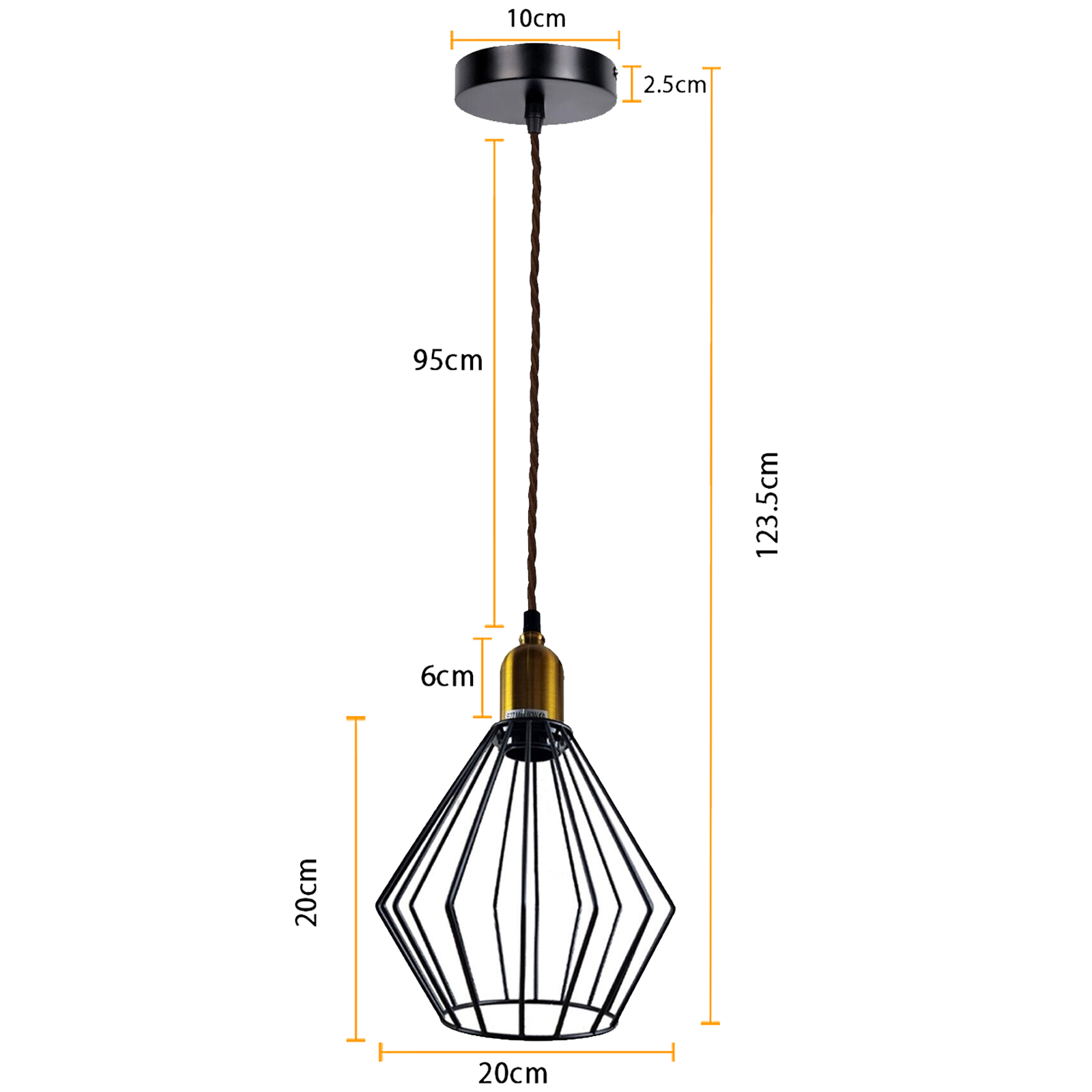 Vintage Retro Ceiling Pendant Light with wire cage lampshade, E27 base, and adjustable cable, perfect for stylish indoor lighting.