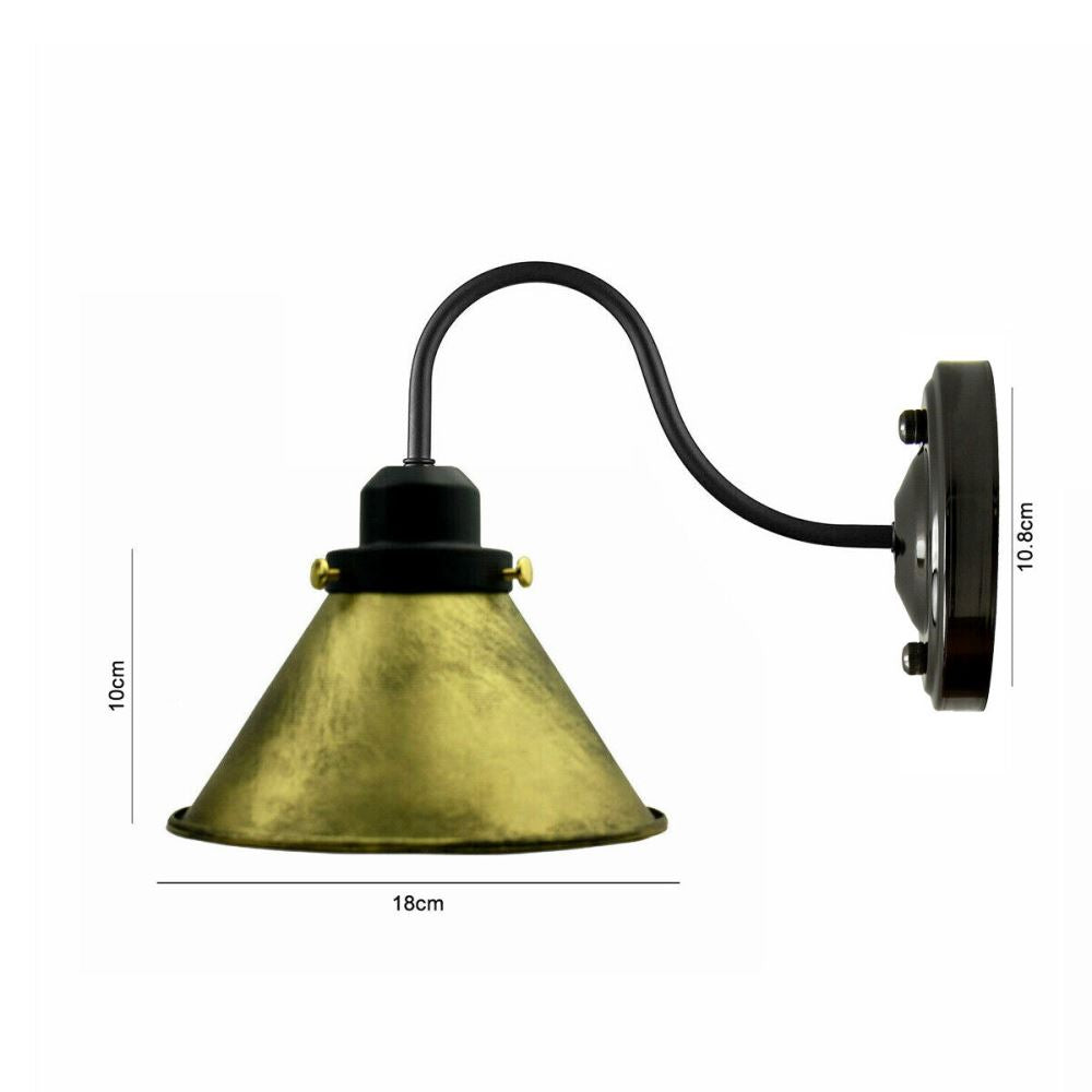 Vintage wall light shades featuring brushed brass finish and industrial design, perfect for loft-style interiors.