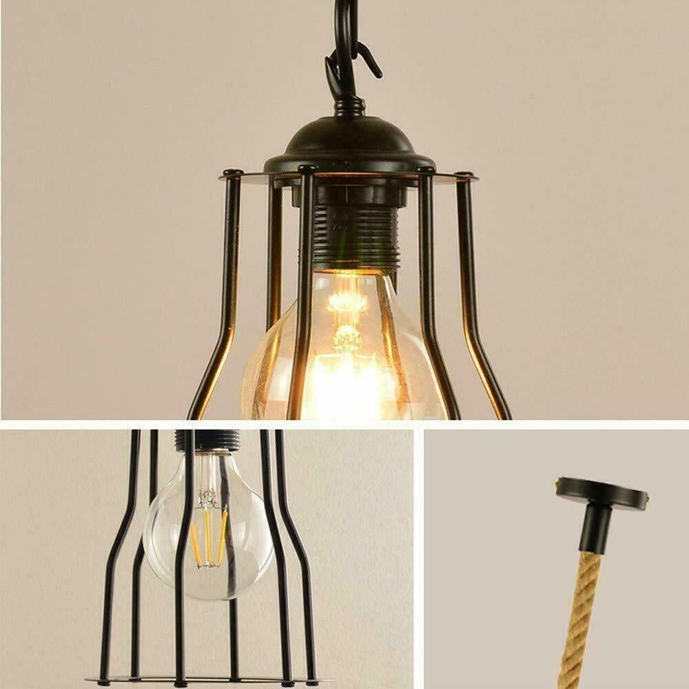 Vintage E27 Industrial Pendant light featuring a retro cage design and hemp rope, ideal for home and cafe decor.