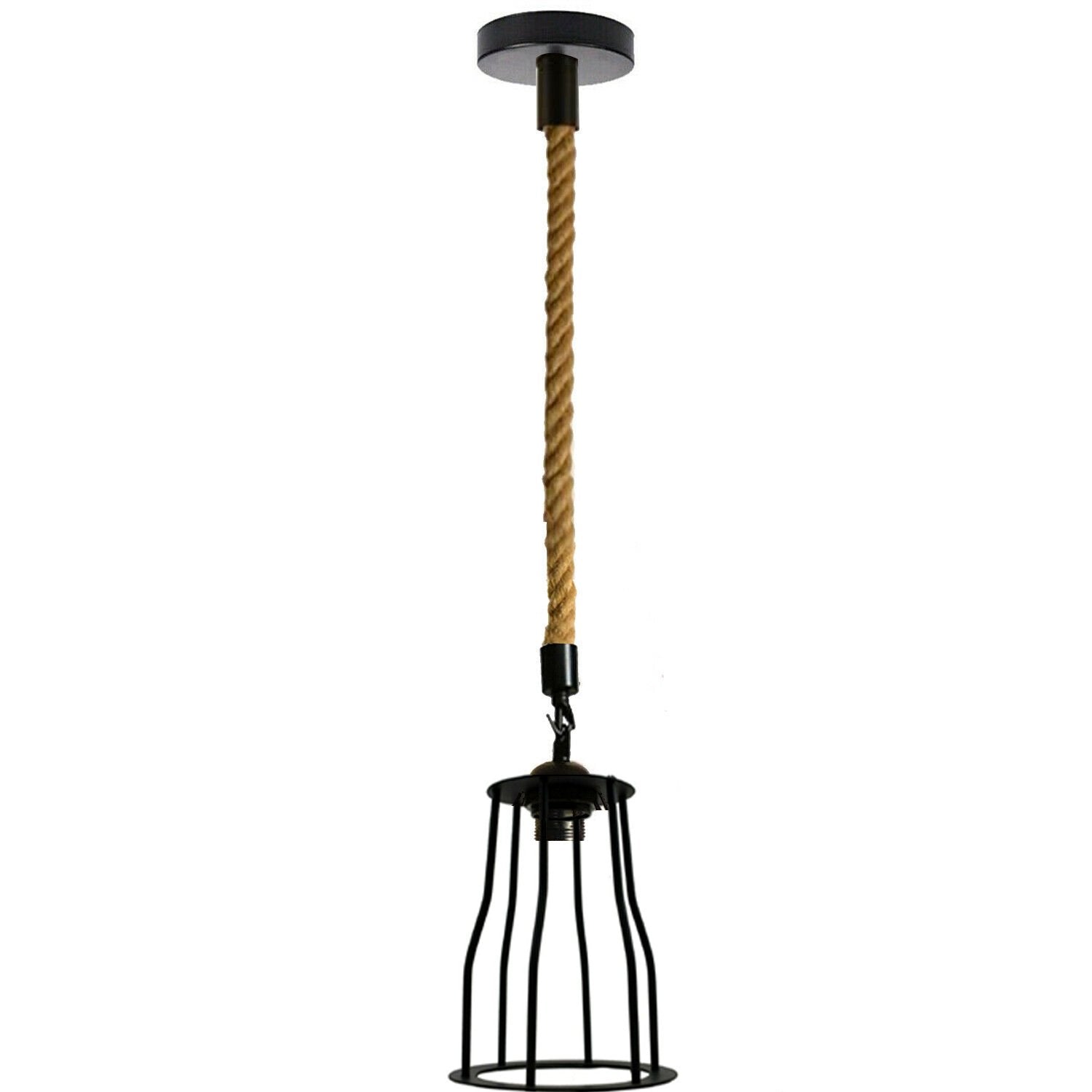 Vintage E27 Industrial Pendant light featuring a retro cage design and hemp rope, ideal for home and cafe decor.