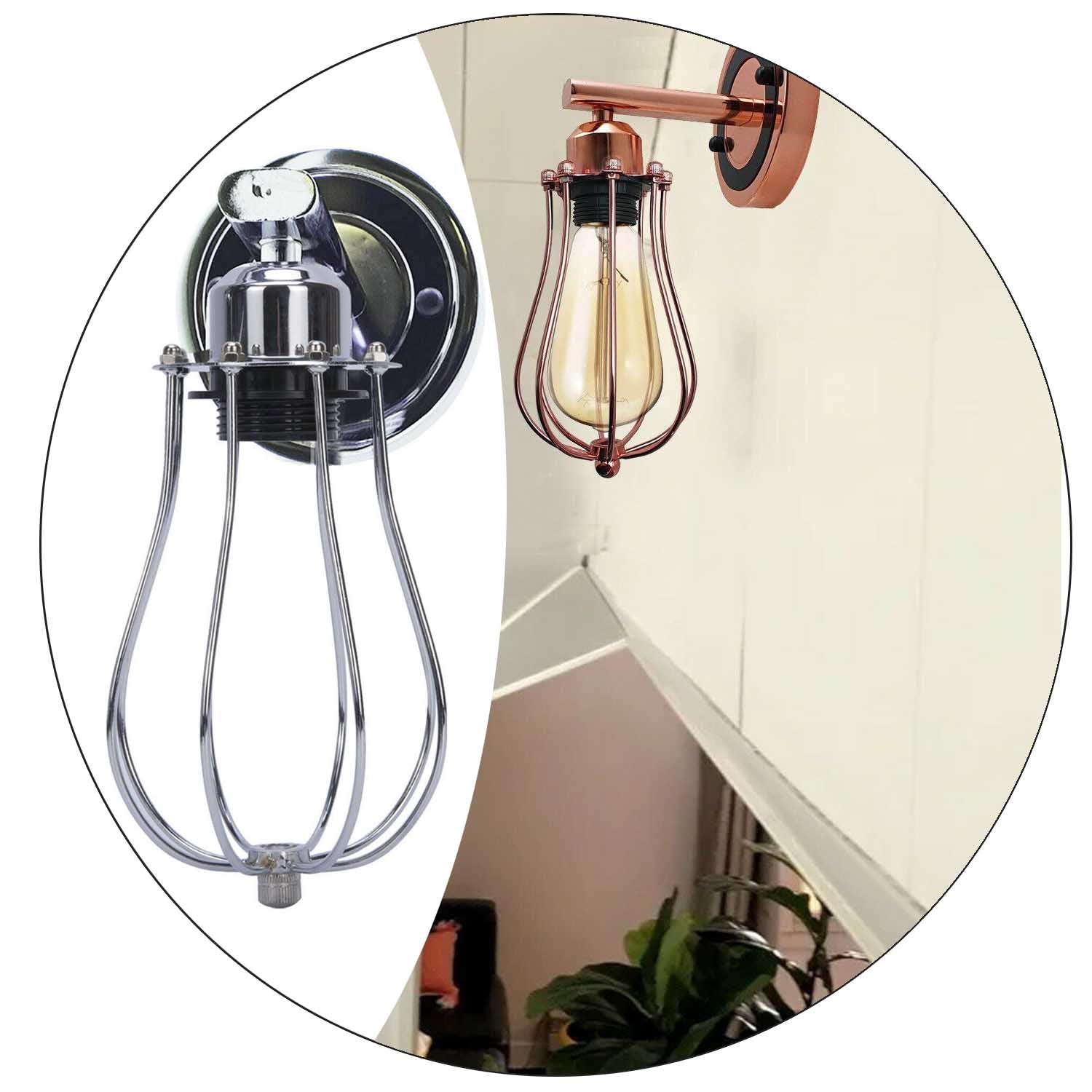 Rose Gold Chrome wall downlight with industrial cage design, perfect for stylish home decor.