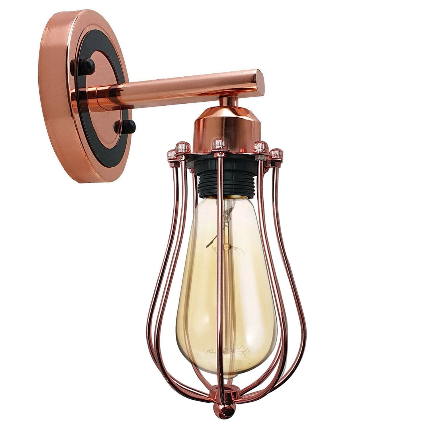 Rose Gold Chrome wall downlight with industrial cage design, perfect for stylish home decor.