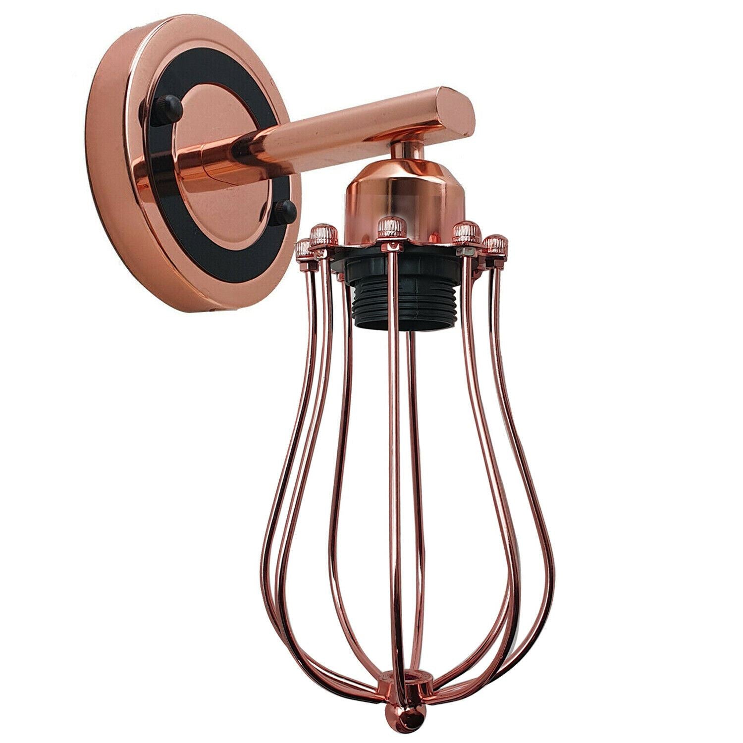 Rose Gold Chrome wall downlight with industrial cage design, perfect for stylish home decor.