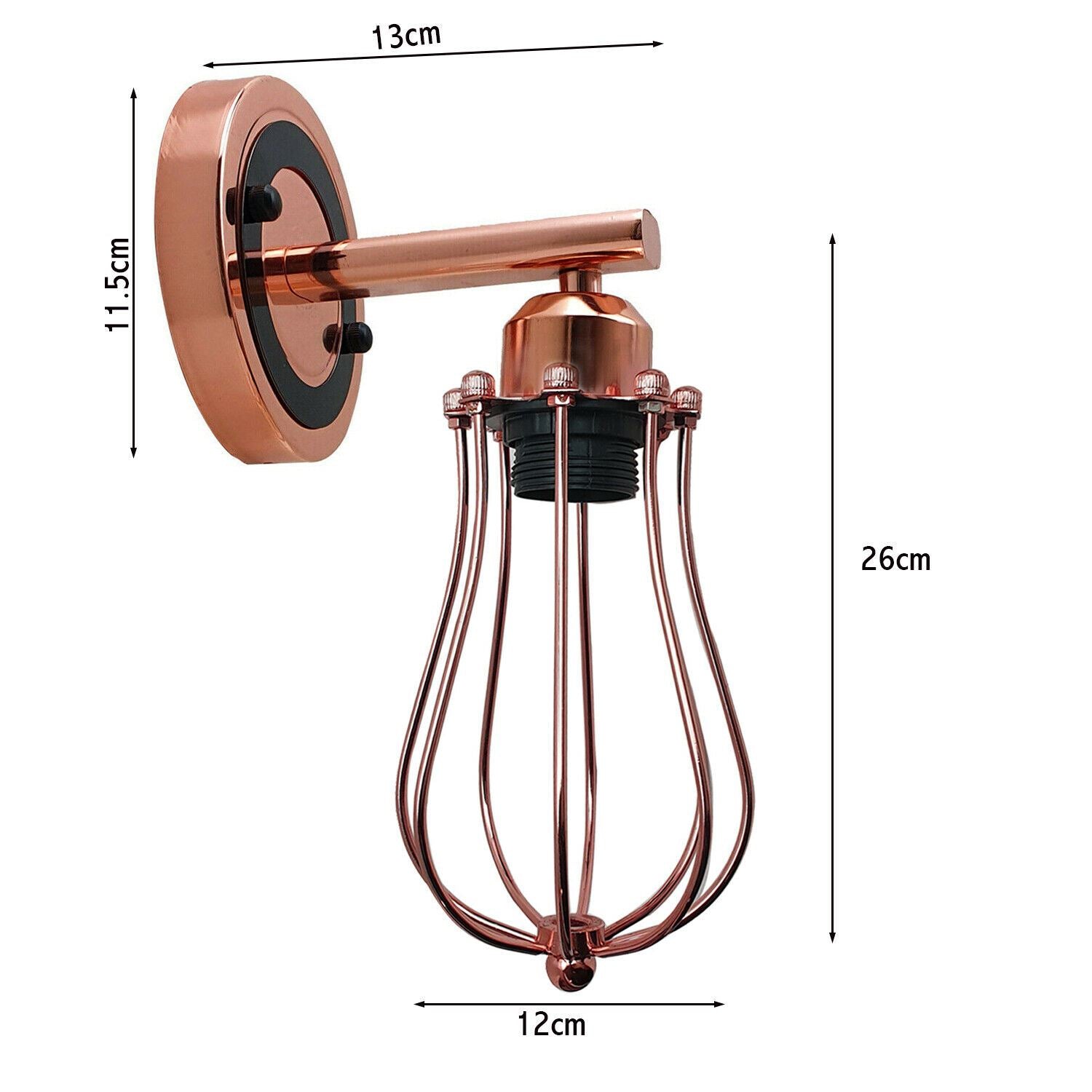 Rose Gold Chrome wall downlight with industrial cage design, perfect for stylish home decor.