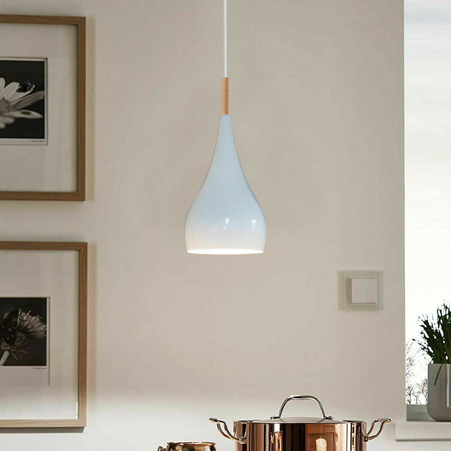 White retro style metal ceiling hanging pendant light shade with a unique design, perfect for modern interiors.