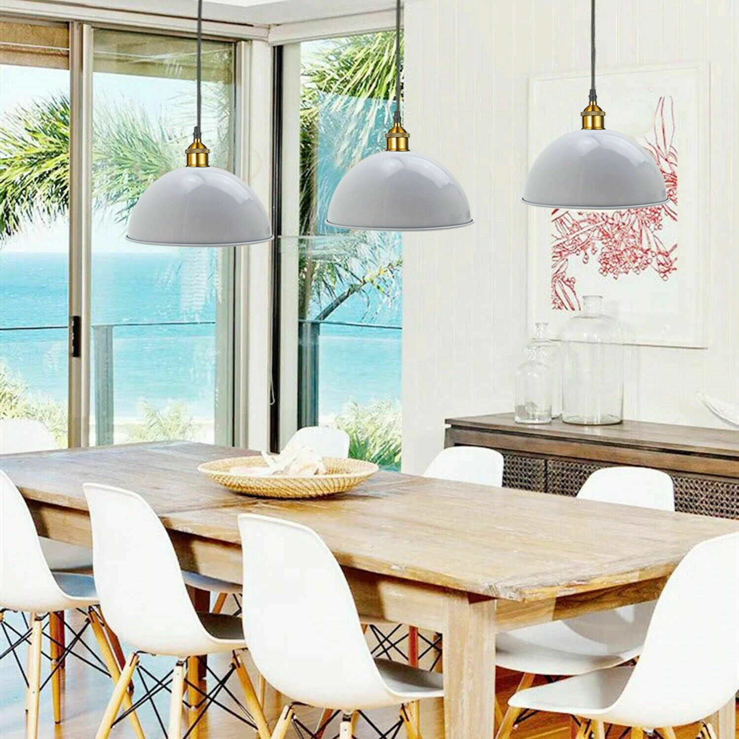 White modern pendant light shade with metal finish, ideal for contemporary interiors.