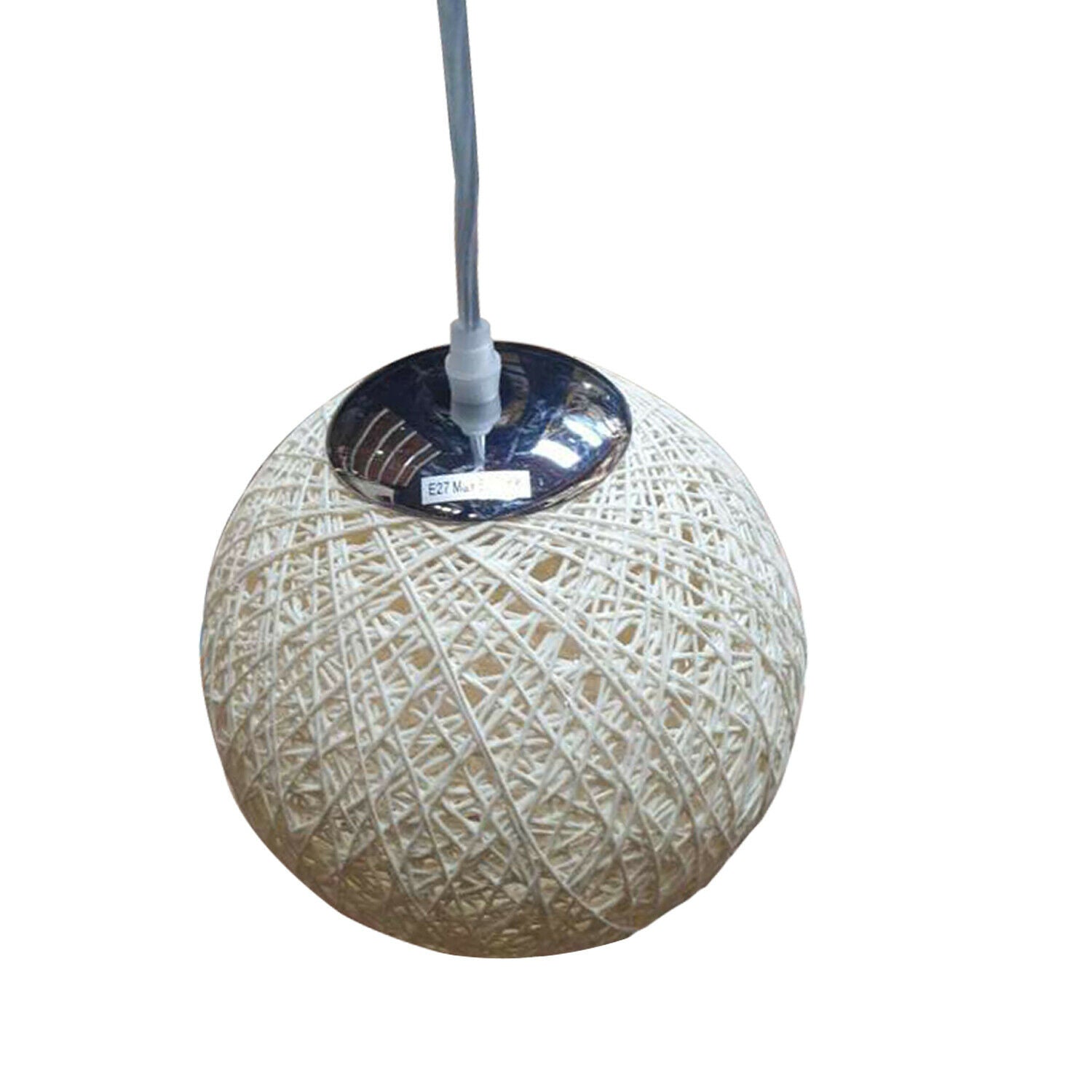 White round woven rattan vine ball pendant lampshade with electric wire and E27 holder, perfect for stylish lighting.