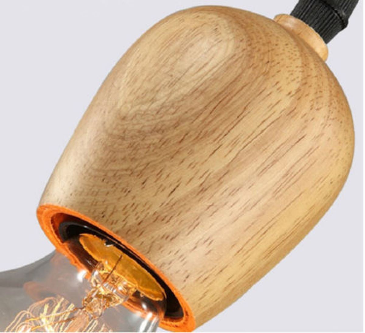 Wood E27 Socket Vintage Industrial Lighting Lamp Bulb Holder showcasing natural wood finish and ceramic details, designed for E27 bulbs.