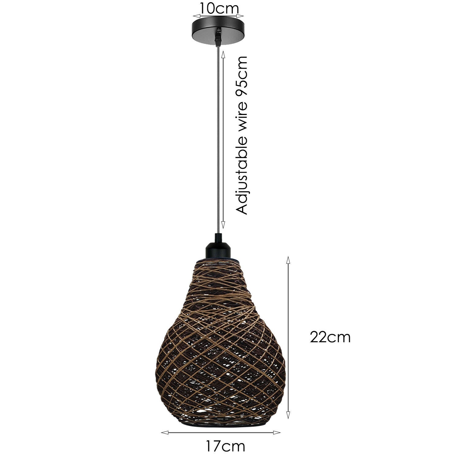 Woven Pendant Lamp with adjustable height, featuring a creative design made of metal and rattan in brown and black colors.