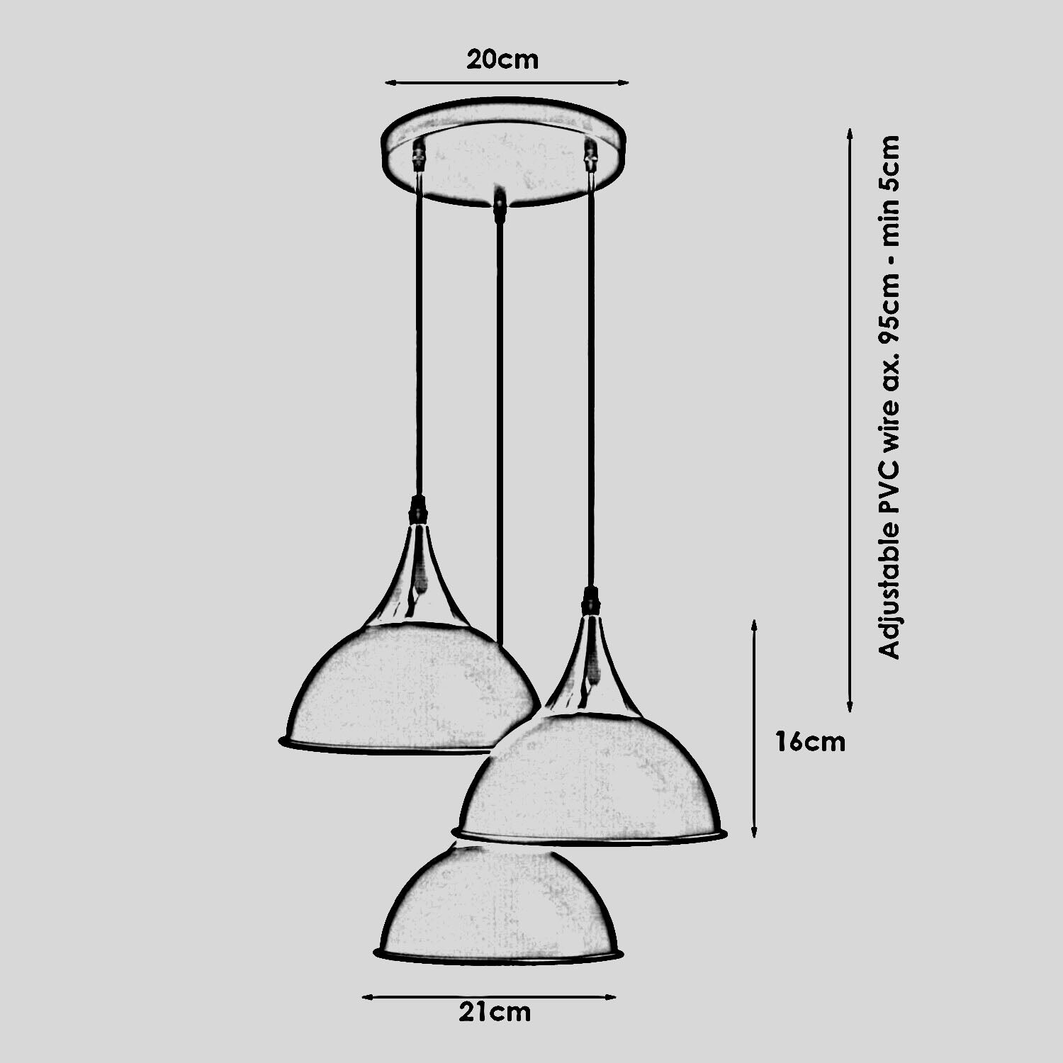 Yellow 3 Way Vintage Industrial Metal Lampshade with three adjustable lamp heads and a sleek dome design, perfect for modern and retro decor.