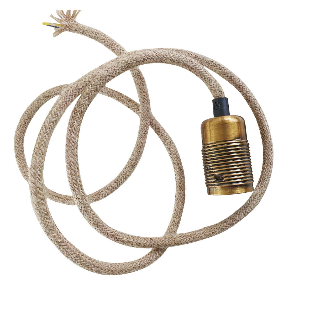 Yellow Brass E27 Vintage Industrial Loft Hemp Rope Pendant Light with rustic finish and hemp cord, ideal for vintage decor.