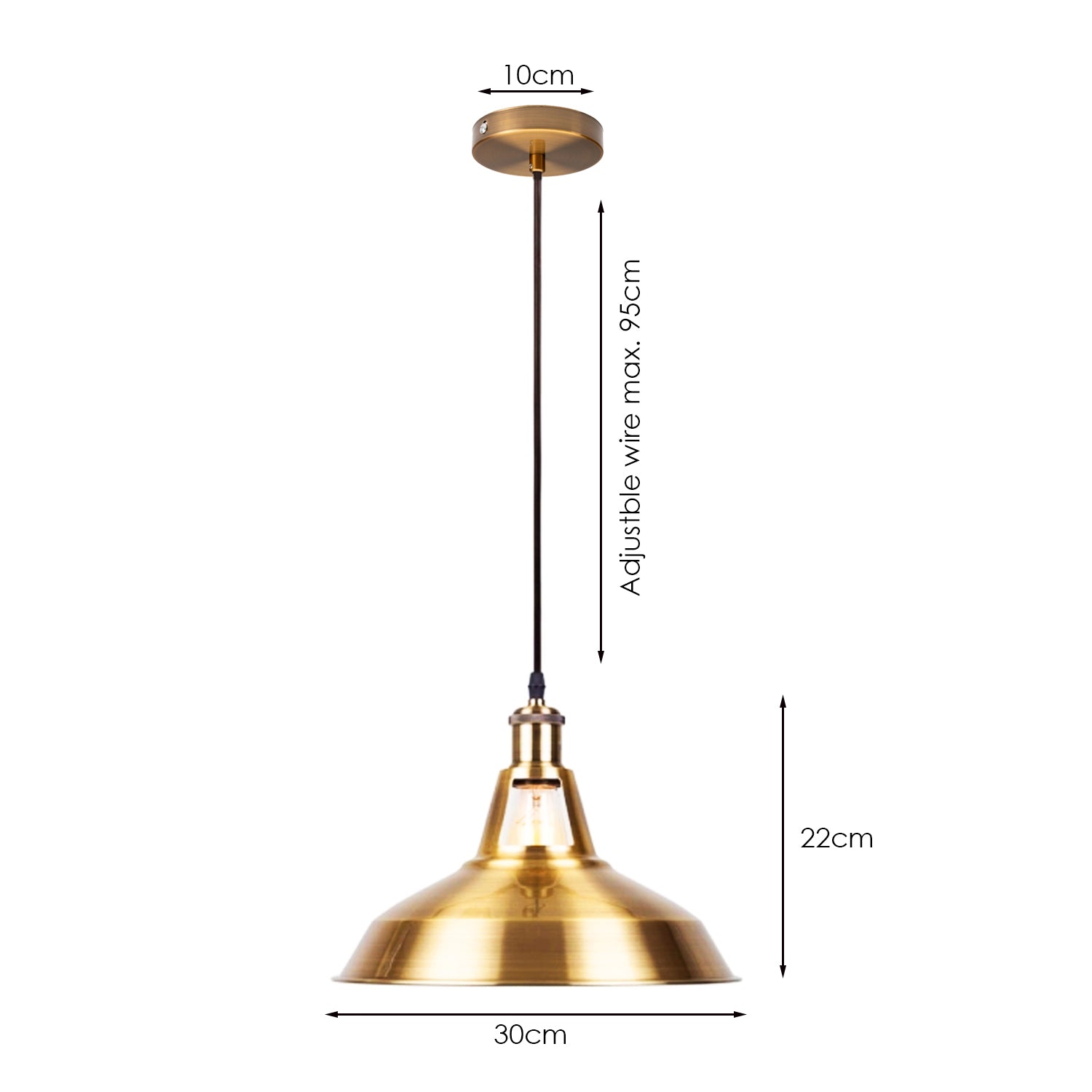 Yellow brass industrial metal ceiling pendant light shade hanging elegantly, showcasing its retro design and sturdy construction.