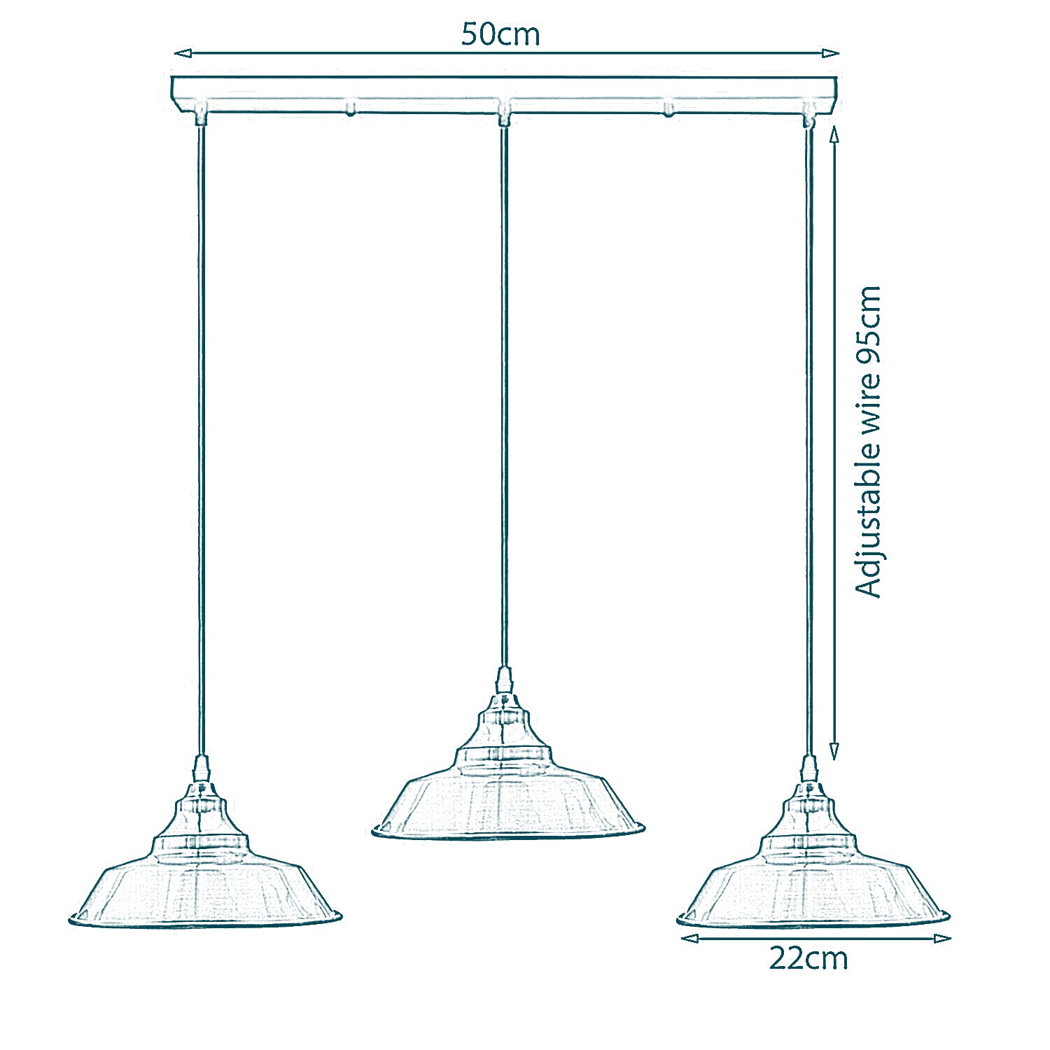 Yellow Brass Multi Outlet Pendant Lampshade with three adjustable lampshades and E27 bases, perfect for modern home decor.