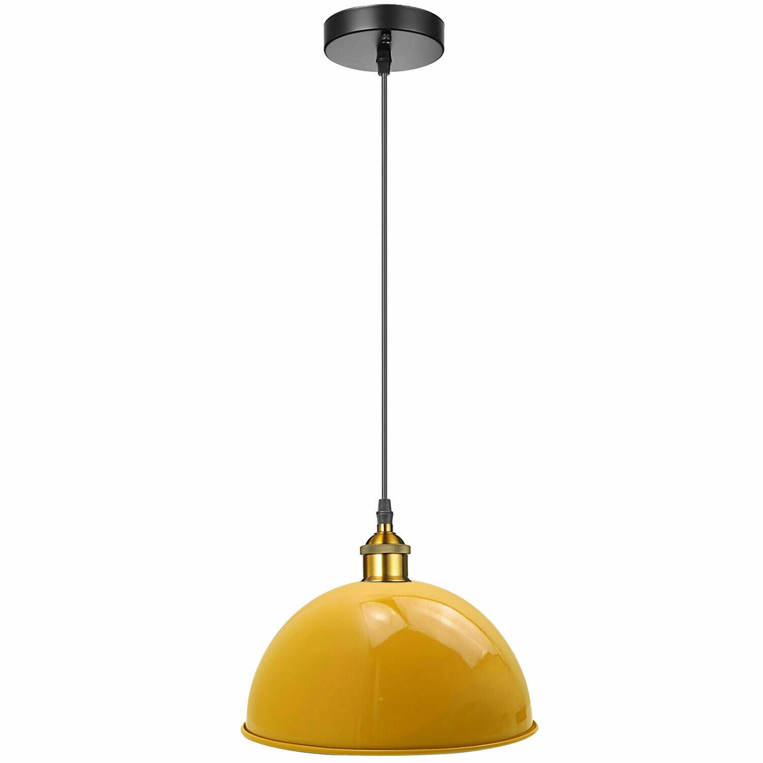 Yellow Retro Pendant Light with metal shade, ideal for contemporary decor, showcasing its stylish design and sturdy construction.