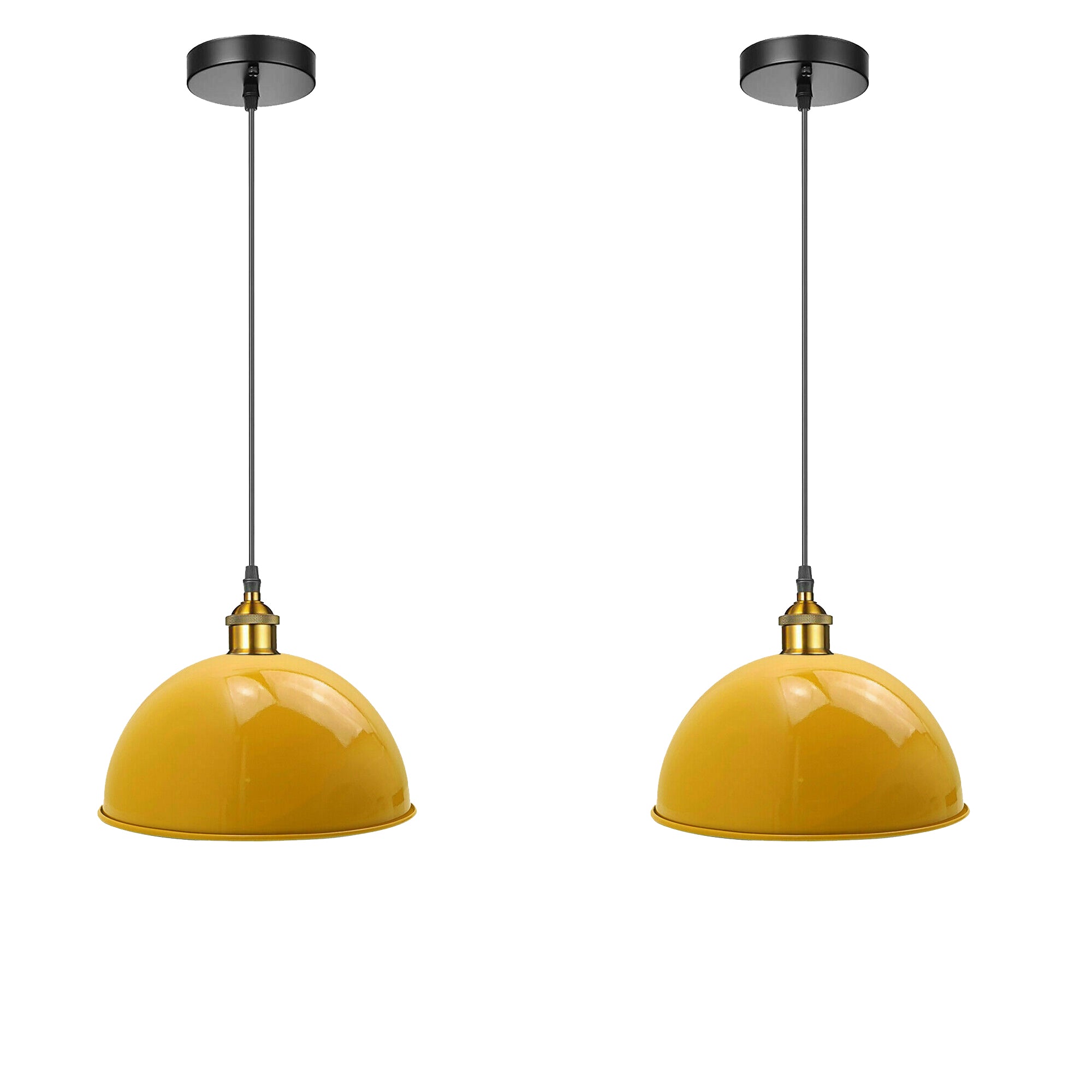 Yellow Retro Pendant Light with metal shade, ideal for contemporary decor, showcasing its stylish design and sturdy construction.