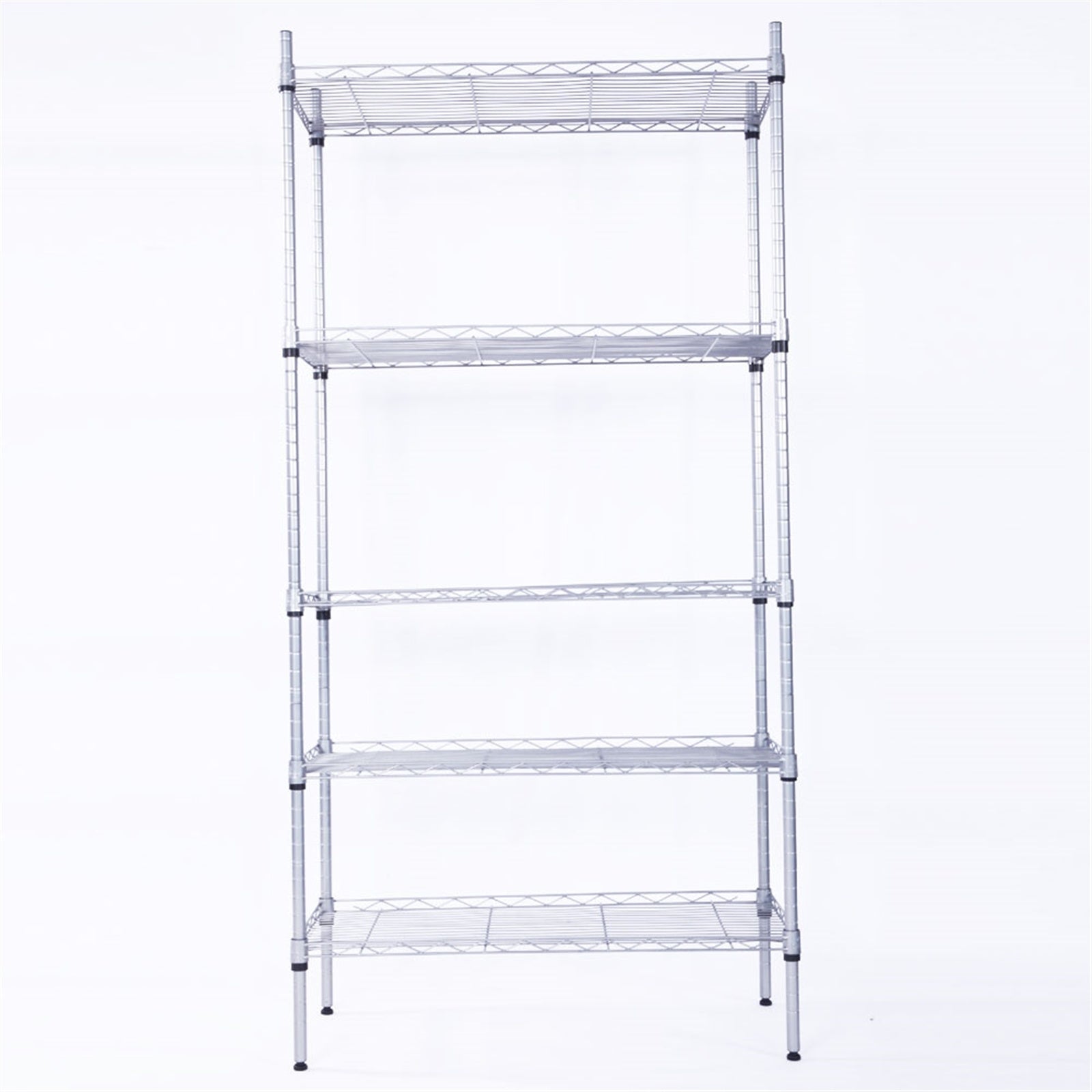 5-Shelf Adjustable Heavy Duty Storage Shelving Unit made of carbon steel, featuring adjustable shelves and legs, with a modern silver gray finish.