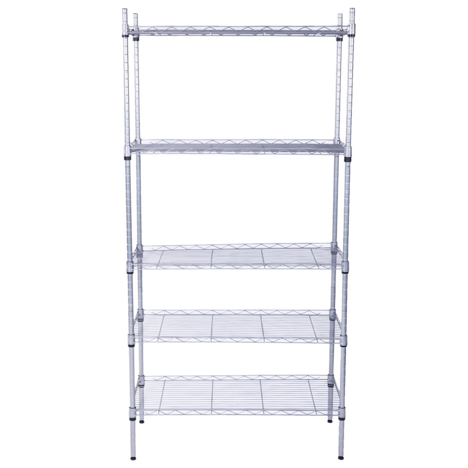 5-Shelf Adjustable Heavy Duty Storage Shelving Unit made of carbon steel, featuring adjustable shelves and legs, with a modern silver gray finish.