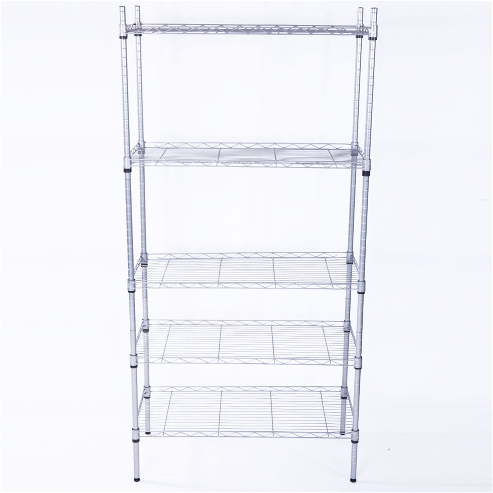 5-Shelf Adjustable Heavy Duty Storage Shelving Unit made of carbon steel, featuring adjustable shelves and legs, with a modern silver gray finish.