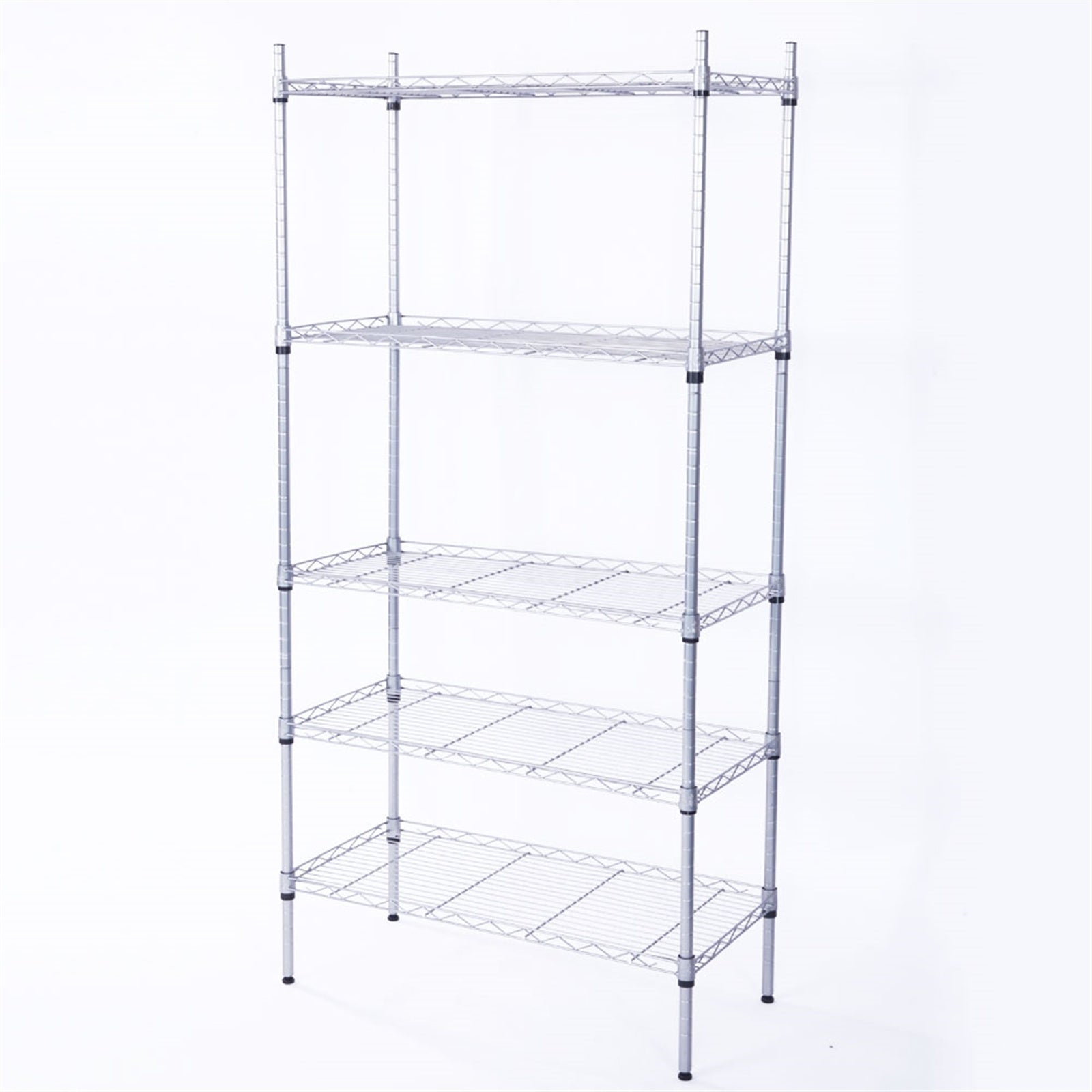 5-Shelf Adjustable Heavy Duty Storage Shelving Unit made of carbon steel, featuring adjustable shelves and legs, with a modern silver gray finish.