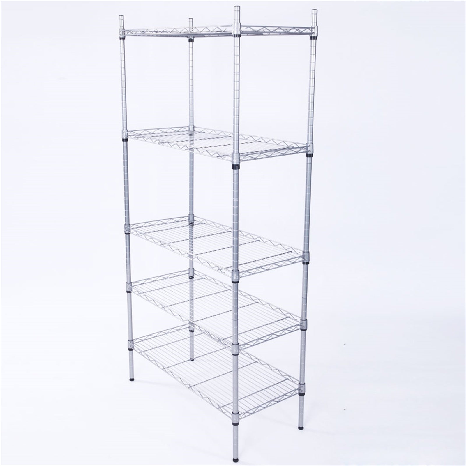 5-Shelf Adjustable Heavy Duty Storage Shelving Unit made of carbon steel, featuring adjustable shelves and legs, with a modern silver gray finish.