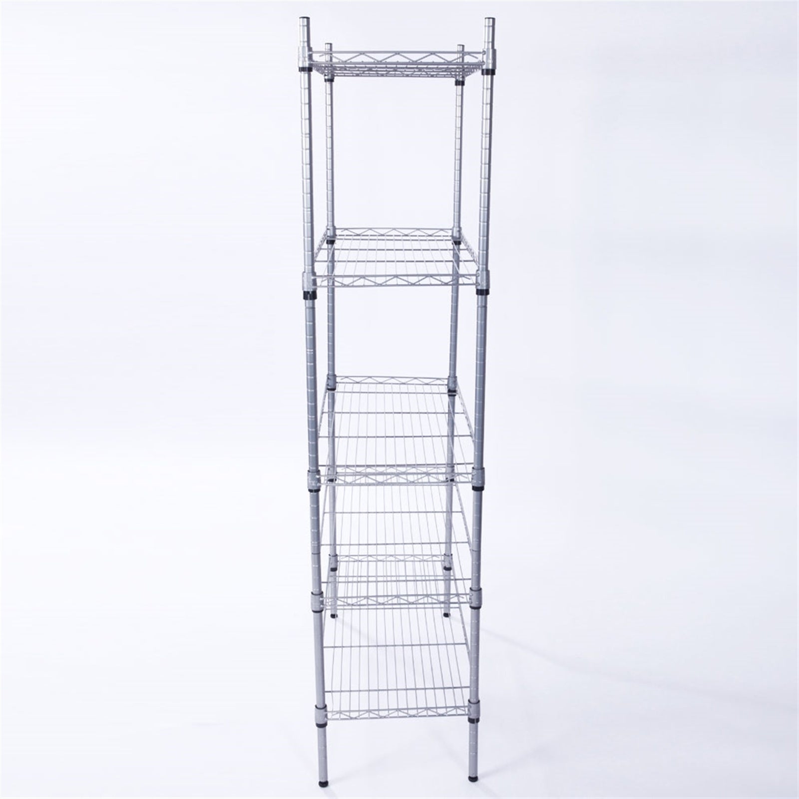 5-Shelf Adjustable Heavy Duty Storage Shelving Unit made of carbon steel, featuring adjustable shelves and legs, with a modern silver gray finish.