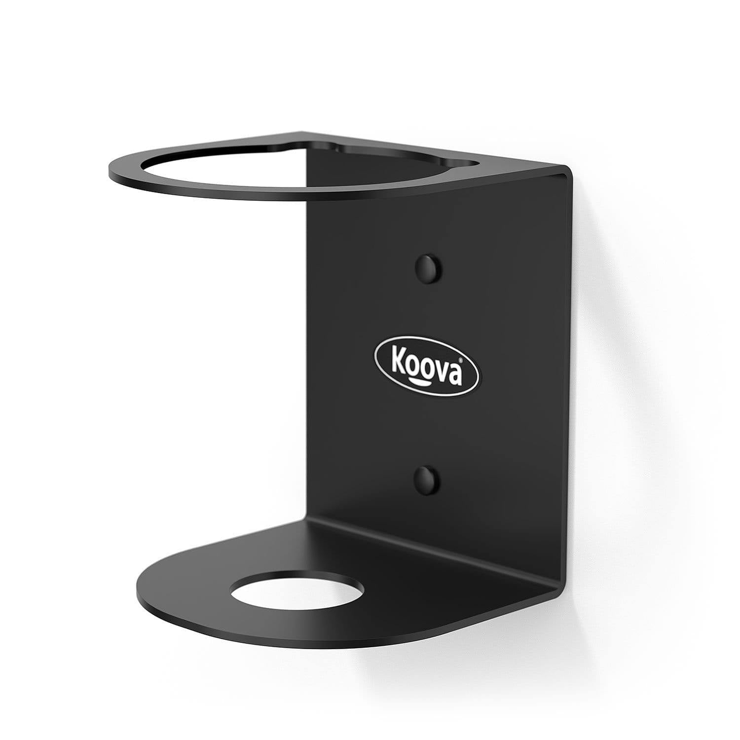 Koova Aerosol Spray Can Holder mounted on a wall, showcasing its heavy-duty steel construction and notch for folding straw storage.