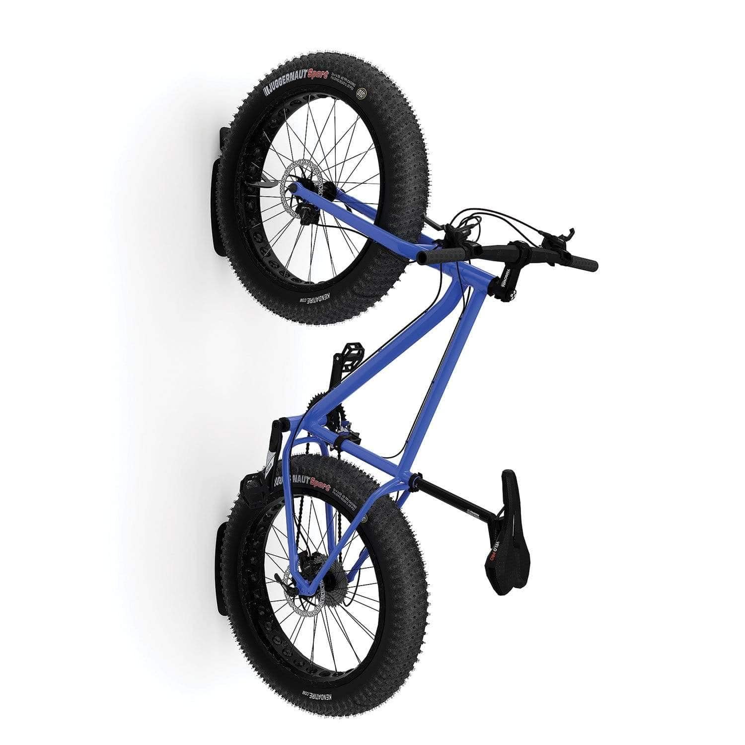 Jumbo Bike Vertical Wall Mounted Hook holding a large tire bike securely against a wall, showcasing its sturdy design and rubber-coated protection.