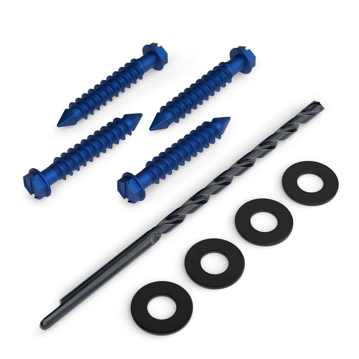 Koova Masonry Mounting Hardware kit including screws, washers, and drill bit for secure installation on masonry walls.