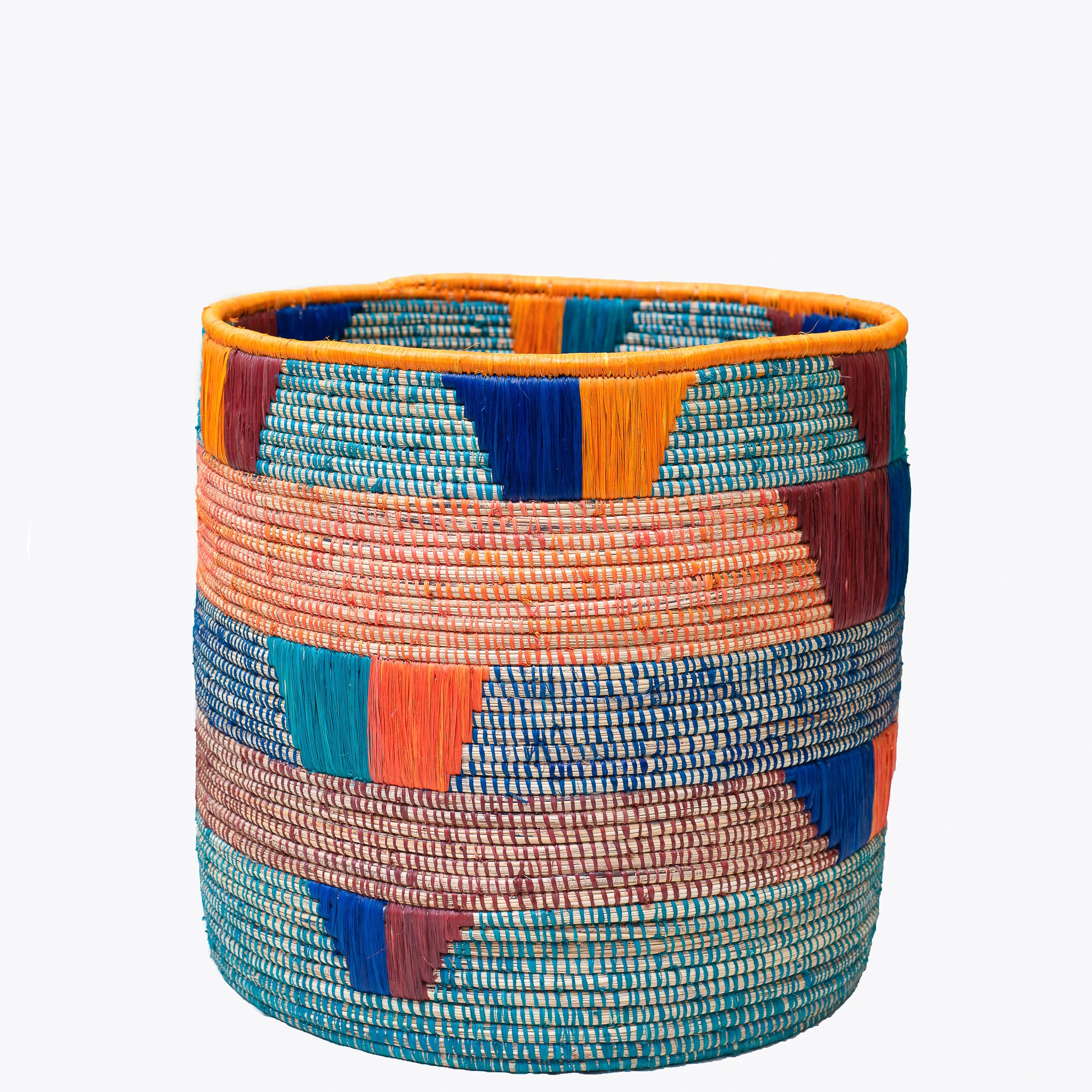 Olduvai Eco-Friendly Basket, handmade with natural materials, featuring authentic African weaving design and vibrant colors.