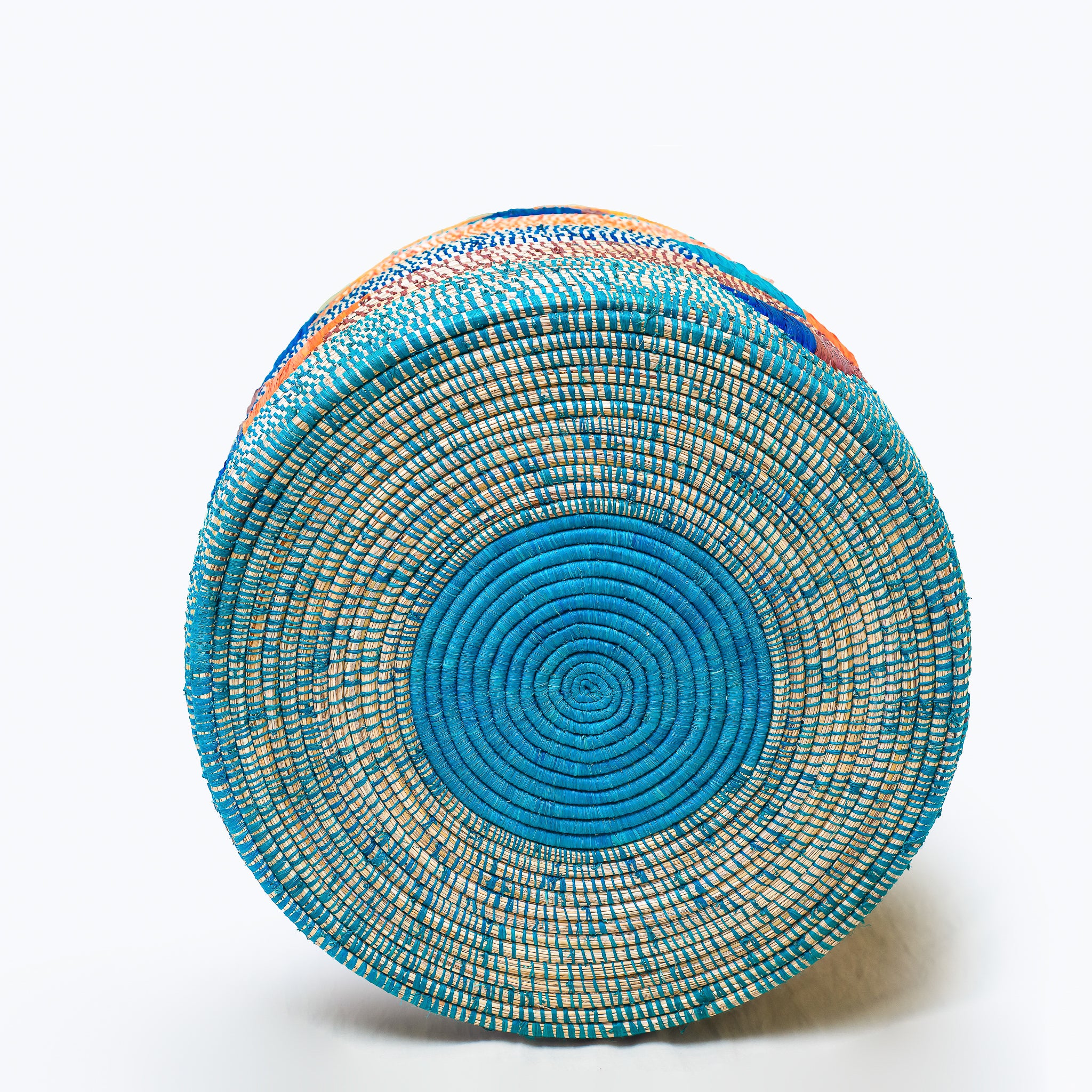 Olduvai Eco-Friendly Basket, handmade with natural materials, featuring authentic African weaving design and vibrant colors.