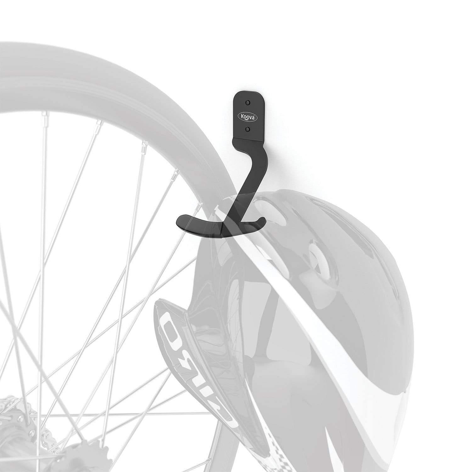 Single Bike Vertical Wall Mounted Hook made of heavy-gauge steel, featuring a rubber-coated hook to protect bike rims, ideal for efficient bike storage.