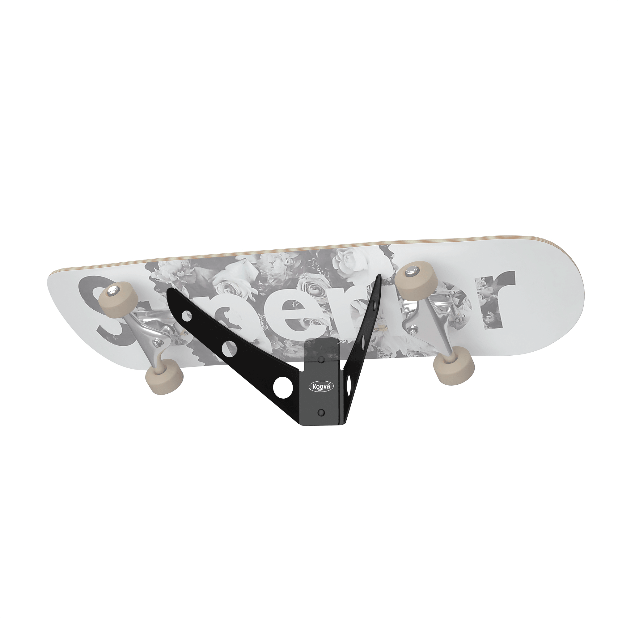 Wall-mounted skateboard rack holding 1 to 3 skateboards, showcasing durable powder-coated steel construction and stylish design.