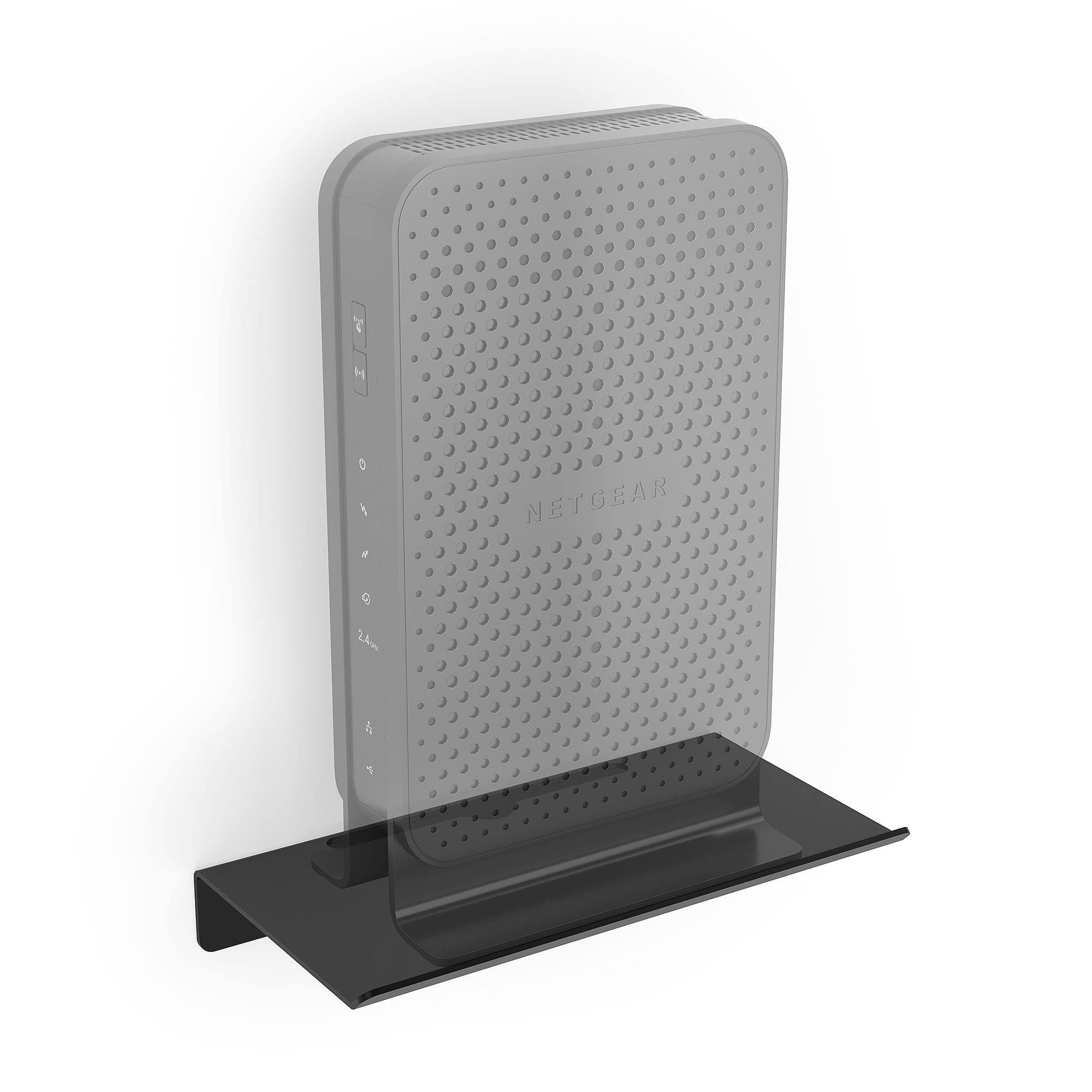 Small Router or Speaker Shelf mounted on a wall, showcasing a router and speaker neatly organized with concealed wiring.