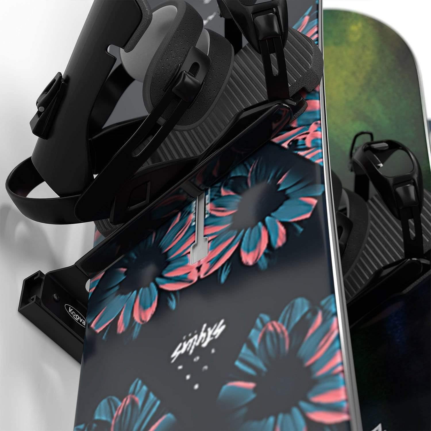 Wall Mounted Snowboard Rack holding four snowboards, showcasing heavy-duty steel construction and protective rubber-coated hangers.