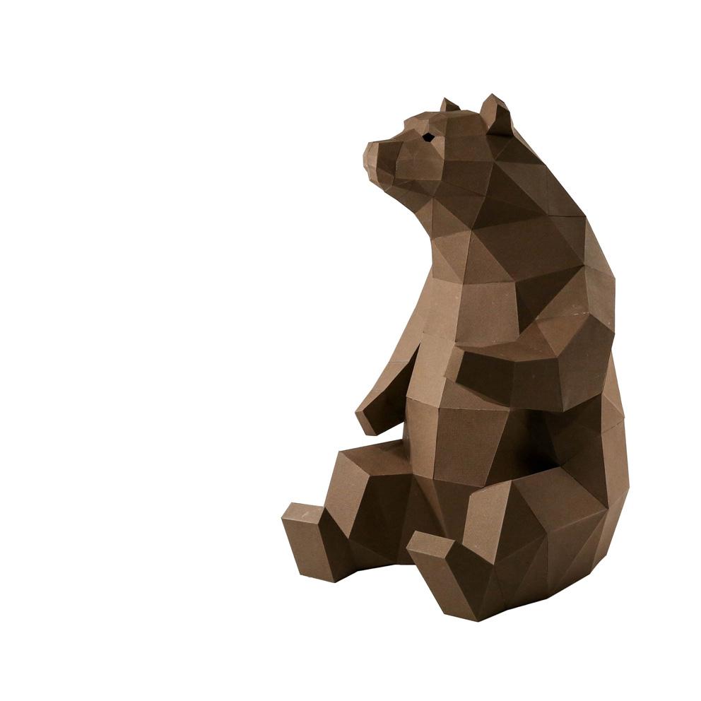 A beautifully crafted 3D Bear Model made from strong paperboard, showcasing intricate details and a natural brown color, perfect for home decor.