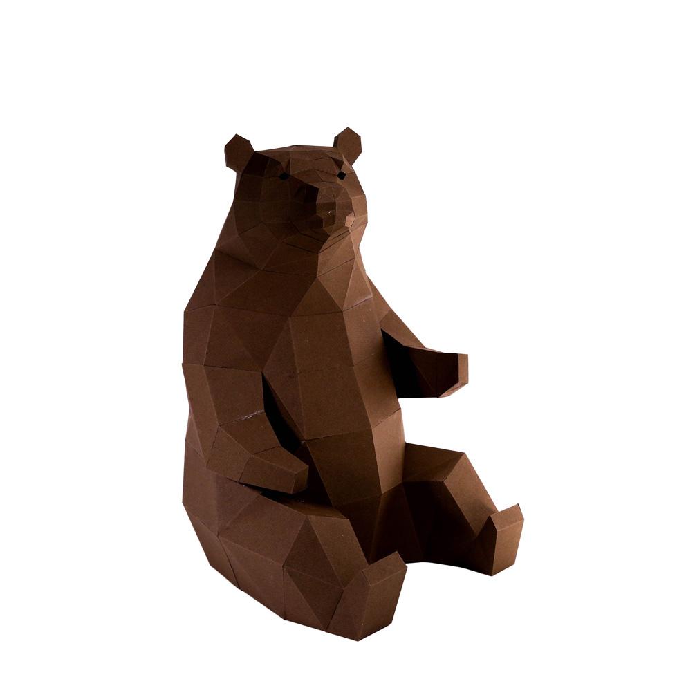 A beautifully crafted 3D Bear Model made from strong paperboard, showcasing intricate details and a natural brown color, perfect for home decor.