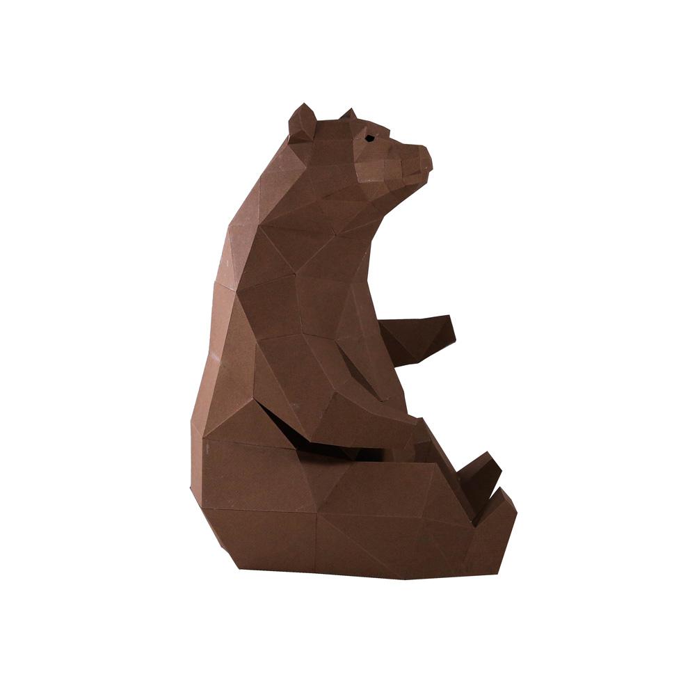 A beautifully crafted 3D Bear Model made from strong paperboard, showcasing intricate details and a natural brown color, perfect for home decor.