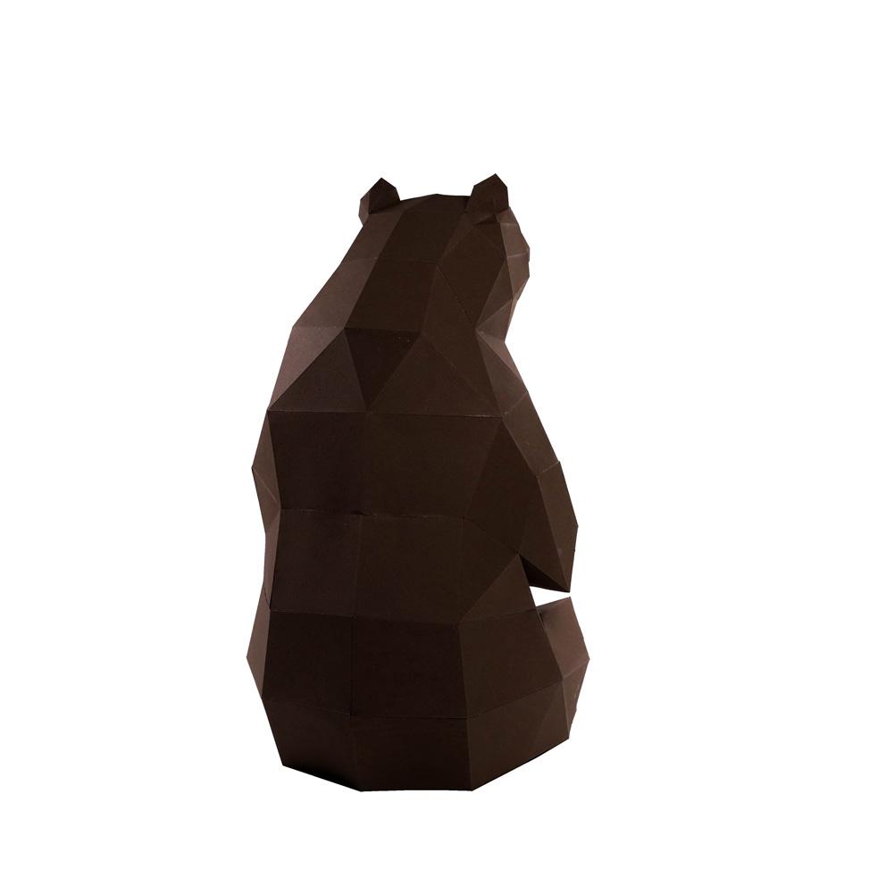 A beautifully crafted 3D Bear Model made from strong paperboard, showcasing intricate details and a natural brown color, perfect for home decor.