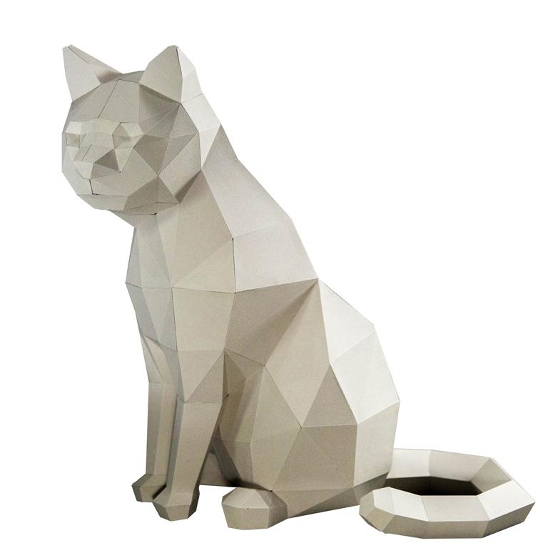 A beautifully crafted 3D Cat Model made from strong paperboard, showcasing intricate details and a playful design, perfect for home decor.