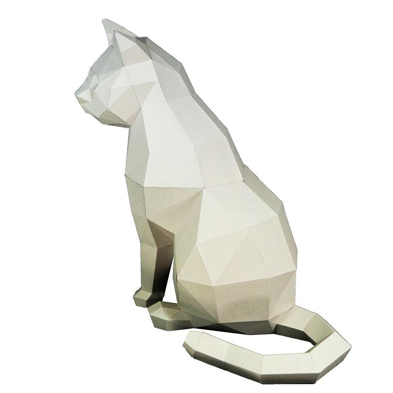 A beautifully crafted 3D Cat Model made from strong paperboard, showcasing intricate details and a playful design, perfect for home decor.