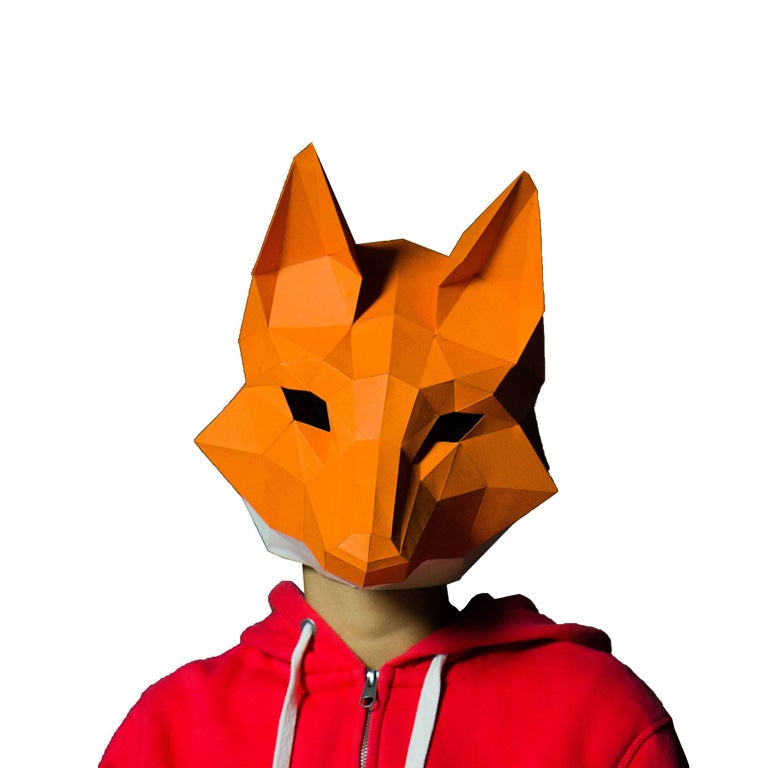 A vibrant 3D Paper Fox Mask made from recycled materials, showcasing intricate details and a playful design, perfect for creative activities.