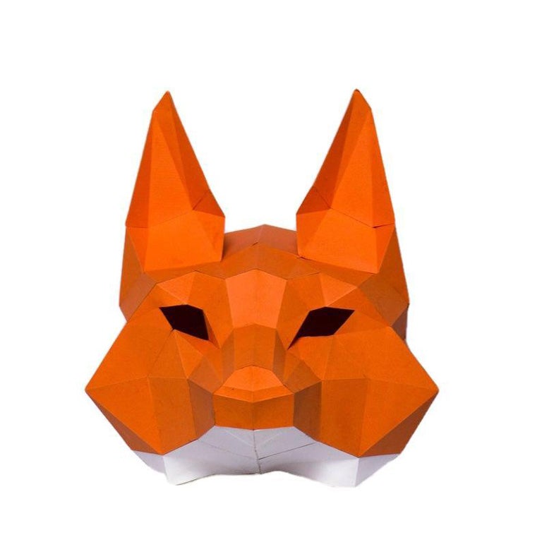 A vibrant 3D Paper Fox Mask made from recycled materials, showcasing intricate details and a playful design, perfect for creative activities.