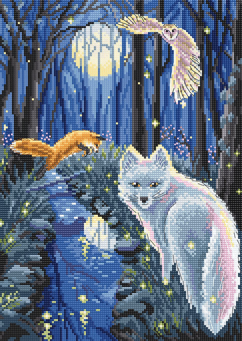 A Midsummer Night L8060 Counted Cross Stitch Kit featuring Aida canvas, colorful threads, and a needle.