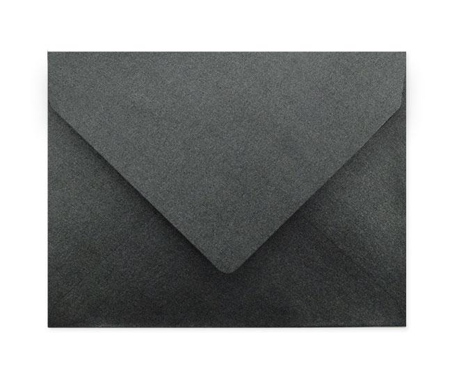 A2 Black Metallic Envelopes displayed in a box, showcasing their elegant design and high-quality finish.