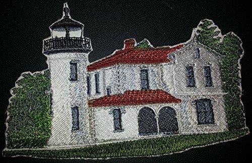 Admiralty Head Lighthouse embroidered patch, showcasing vibrant colors and intricate design, measuring 8.85 inches by 6 inches.