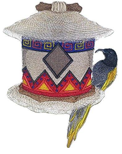 African Birdhouse embroidered patch featuring a Golden Winged Sunbird, showcasing vibrant colors and intricate stitching on a cotton base.