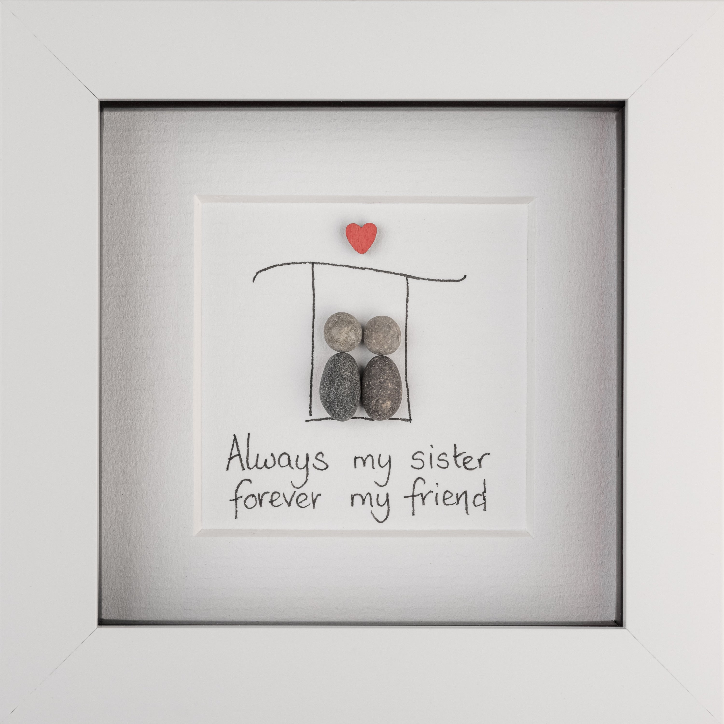 A stylish 'Always My Sister' frame in black and white, perfect for displaying cherished memories.